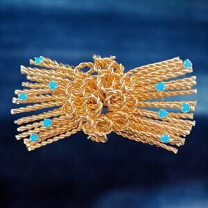 Fabulous Vintage Signed Ciro Brooch Individually Braided & Tied W/ Turqu…